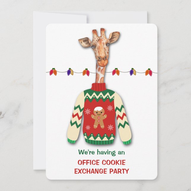 Funny Giraffe Holiday Cookie Exchange Party Einlad Einladung (Vorderseite)