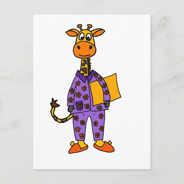 Funny Giraffe i Pajamas mit Pillow Cartoon Postkarte (Vorderseite)