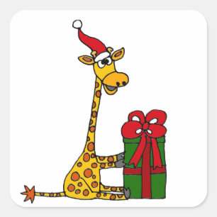 Funny Giraffe in der Weihnachtsmannmütze Weihnacht Quadratischer Aufkleber