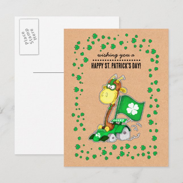 Funny Giraffe Kraft Paper St. Patrick's Day Postkarte (Vorne/Hinten)