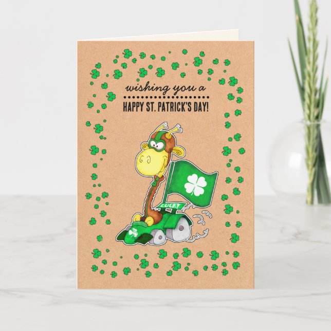 Funny Giraffe Kraft Papier St. Patrick's Day Custo Karte (Vorderseite)