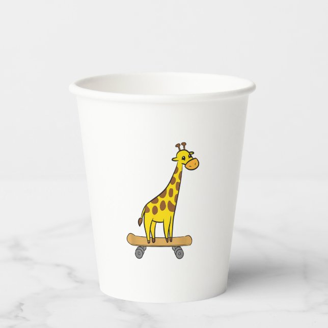 Funny Giraffe Lover Giraffe Skateboard Pappbecher (Vorderseite)