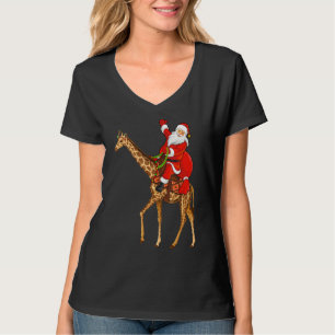 Funny Giraffe Lover Santa Riding Giraffe Weihnacht T-Shirt
