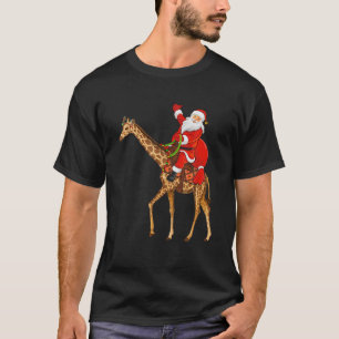 Funny Giraffe Lover Santa Riding Giraffe Weihnacht T-Shirt