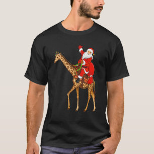 Funny Giraffe Lover Santa Riding Giraffe Weihnacht T-Shirt