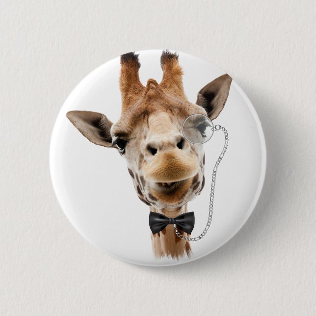 Funny Giraffe mit Bowtie und Monocle Button (Vorderseite)