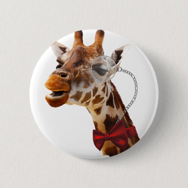 Funny Giraffe mit Bowtie und Monocle Button (Vorderseite)