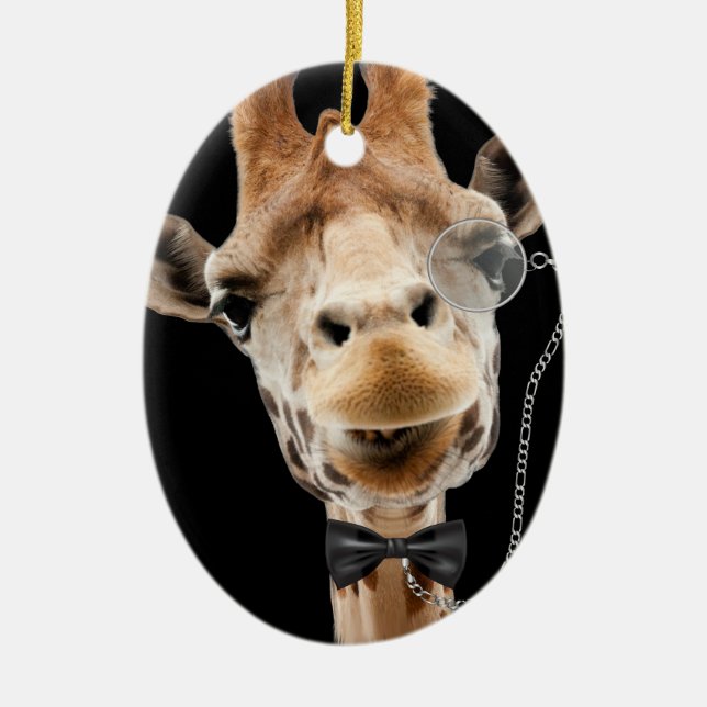 Funny Giraffe mit Bowtie und Monocle Keramikornament (Vorne)