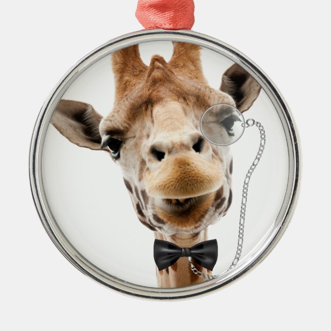 Funny Giraffe mit Bowtie und Monocle Ornament Aus Metall (Vorne)