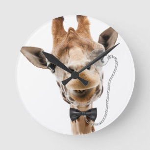Funny Giraffe mit Bowtie und Monocle Runde Wanduhr