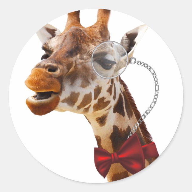 Funny Giraffe mit Bowtie und Monocle Runder Aufkleber (Vorderseite)