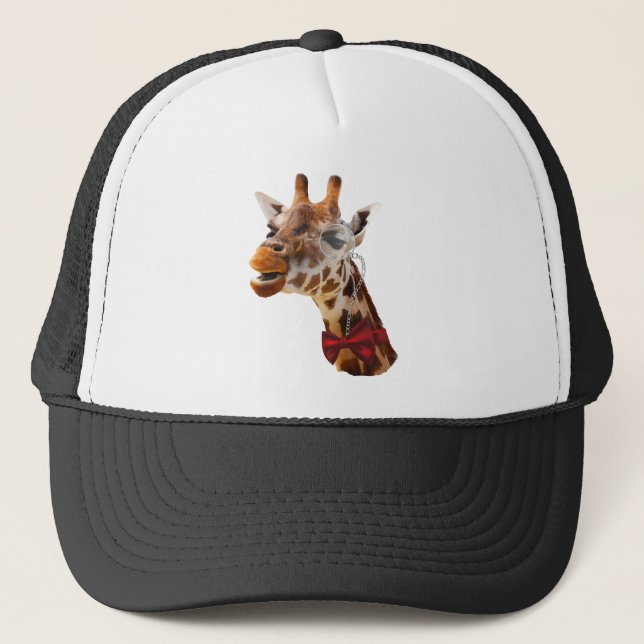 Funny Giraffe mit Bowtie und Monocle Truckerkappe (Vorderseite)