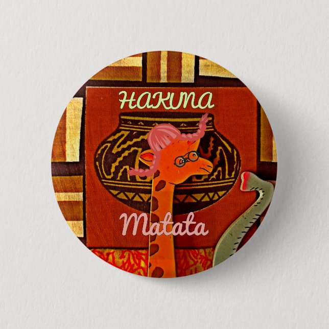 Funny Giraffe mit coolem Text Hakuna Matata Button (Vorderseite)