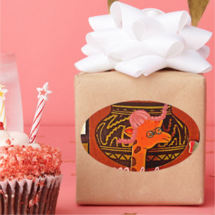 Funny Giraffe mit coolem Text Hakuna Matata Design Ovaler Aufkleber