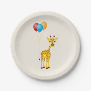 Funny Giraffe mit farbenfrohen Ballons Pappteller