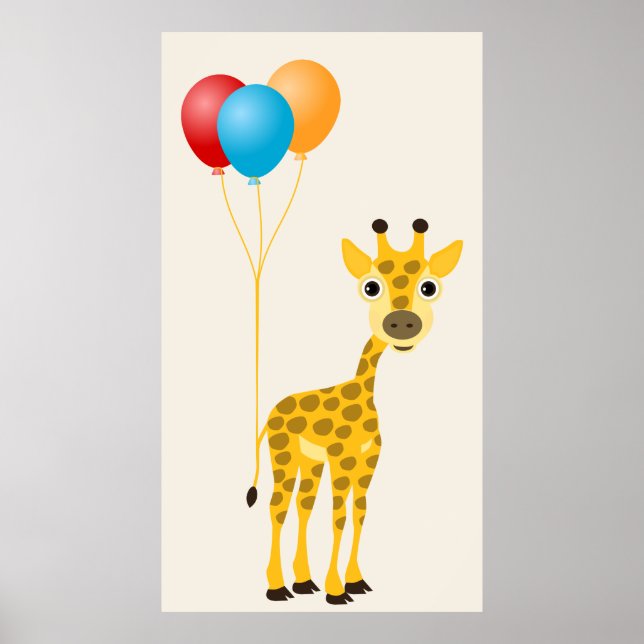 Funny Giraffe mit farbenfrohen Ballons Poster (Vorne)