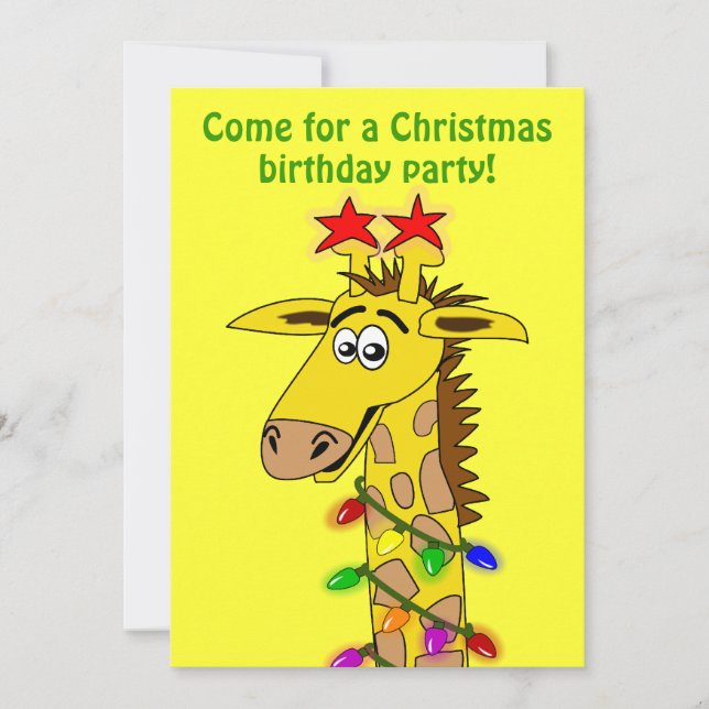 Funny Giraffe mit Lichtern Whimsisches Weihnachten Einladung (Vorderseite)