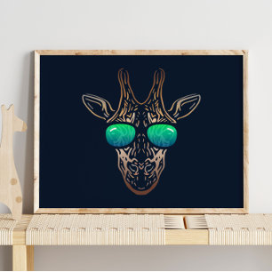 Funny Giraffe Mit Sonnenbrille Mauer drucken Poster