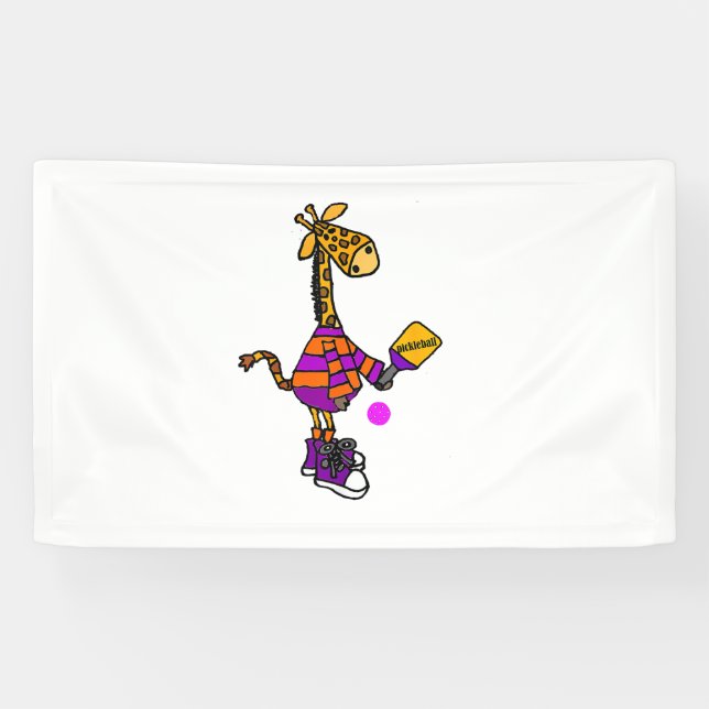 Funny Giraffe Playing Pickleball Banner (Horizontal)