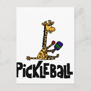 Funny Giraffe Playing Pickleball Cartoon Postkarte