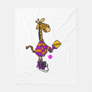 Funny Giraffe Playing Pickleball Fleecedecke