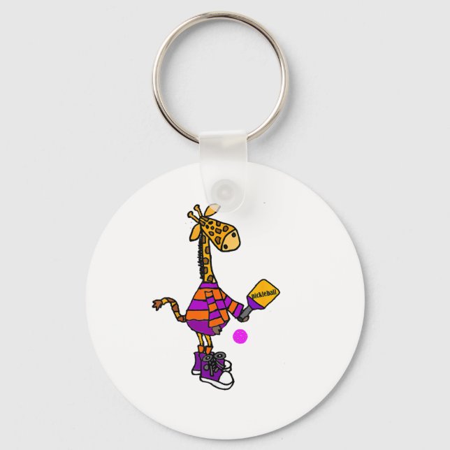 Funny Giraffe Playing Pickleball Schlüsselanhänger (Vorderseite)
