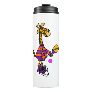 Funny Giraffe Playing Pickleball Thermosbecher