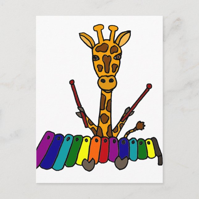 Funny Giraffe Playing Xylophone Cartoon Postkarte (Vorderseite)