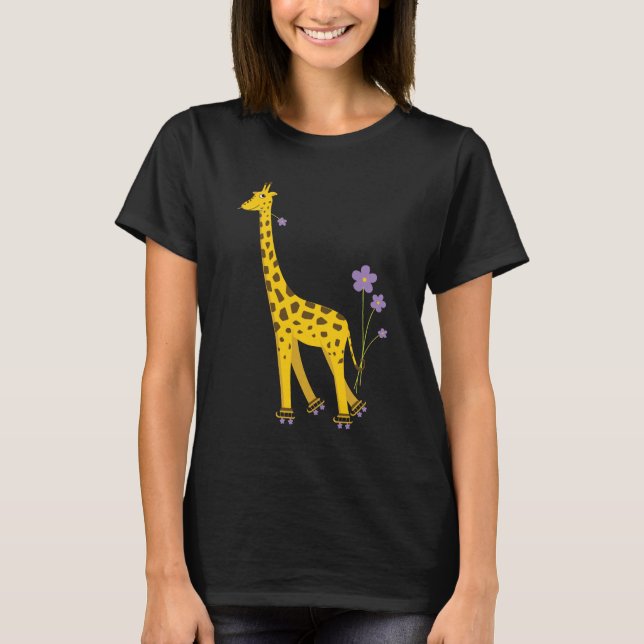 Funny Giraffe Roller Skaten Dark T-Shirt (Vorderseite)