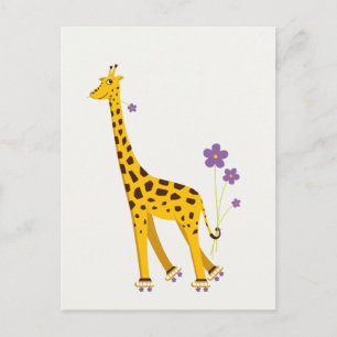 Funny Giraffe Roller Skaten Postkarte