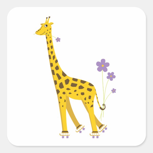 Funny Giraffe Roller Skaten Quadratischer Aufkleber (Vorderseite)