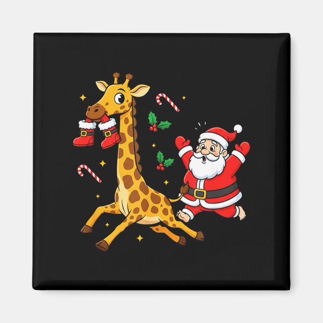 Funny Giraffe Santa Claus Boots Christmas Womens M Magnet (Vorne)
