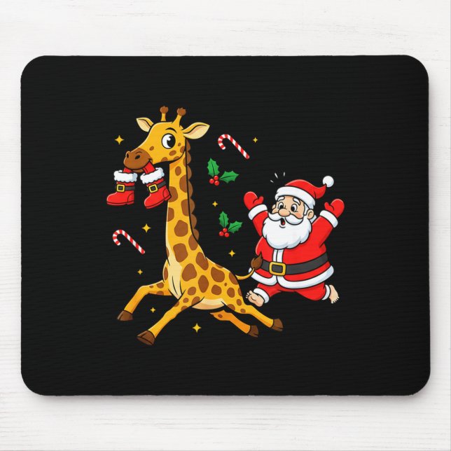 Funny Giraffe Santa Claus Boots Christmas Womens M Mousepad (Vorne)
