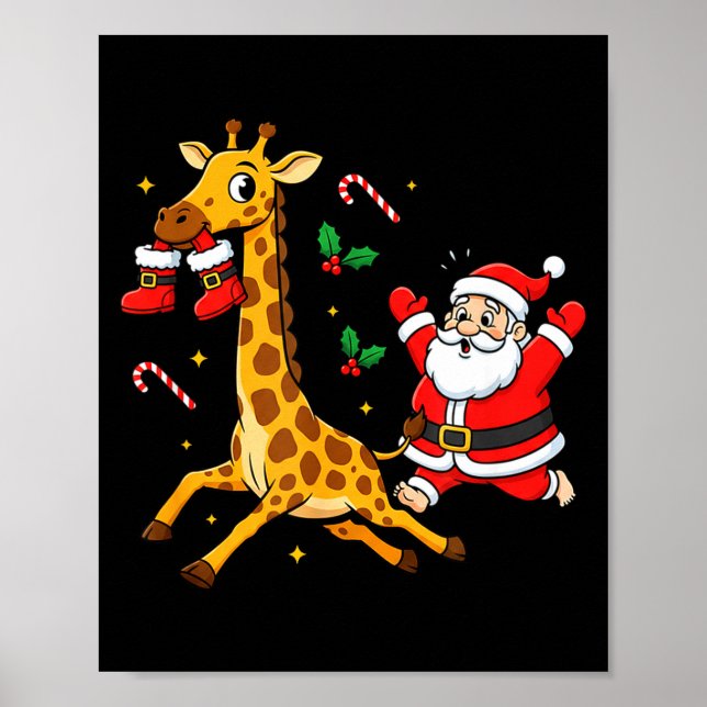 Funny Giraffe Santa Claus Boots Christmas Womens M Poster (Vorne)