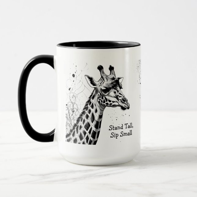 Funny Giraffe Schwarz-weiß Tinte Personalisiert Tasse (Links)