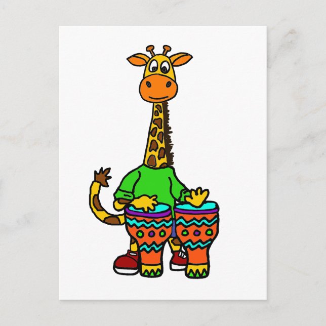 Funny Giraffe spielt Bongo Drums Postkarte (Vorderseite)