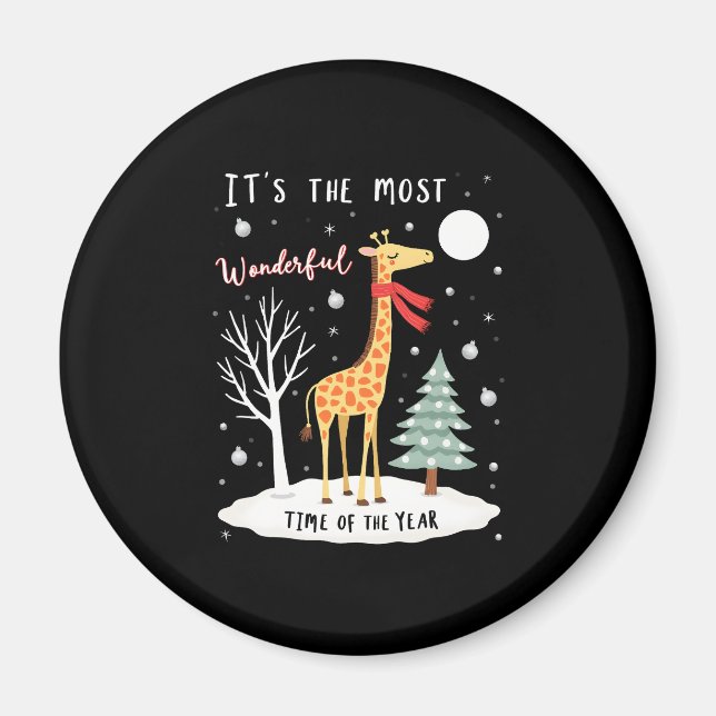 Funny Giraffe The Most Wonderful Time Christmas T- Magnet (Vorne)
