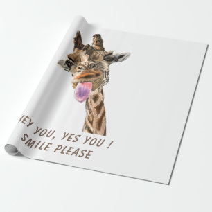 Funny Giraffe Tongue Out and Playful Wink Cartoon  Geschenkpapier