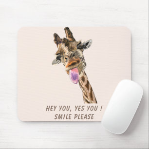 Funny Giraffe Tongue Out and Playful Wink Cartoon Mousepad