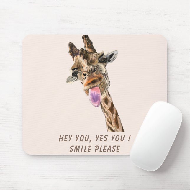 Funny Giraffe Tongue Out and Playful Wink Cartoon Mousepad (Mit Mouse)