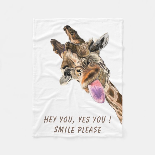 Funny Giraffe Tongue Out and Playful Wink - Lächel Fleecedecke (Vorderseite)