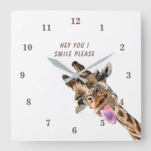 Funny Giraffe Tongue Out and Playful Wink - Lächel Quadratische Wanduhr