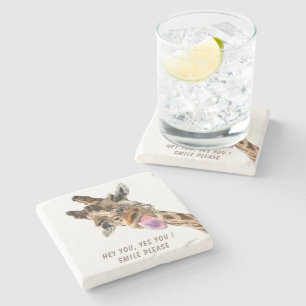 Funny Giraffe Tongue Out and Playful Wink - Lächel Steinuntersetzer