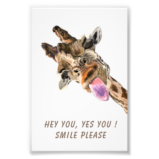 Funny Giraffe Tongue Out and Playful Wink Smile Fotodruck (Vorne)