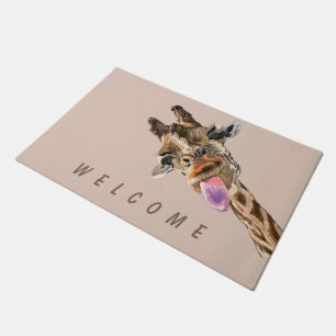 Funny Giraffe Tongue Out and Playful Wink Willkomm Fußmatte