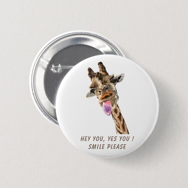 Funny Giraffe Tongue Out Playful Button (Vorne & Hinten)
