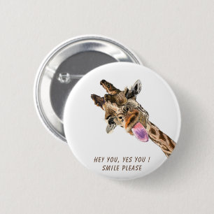 Funny Giraffe Tongue Out Playful Button Lächeln