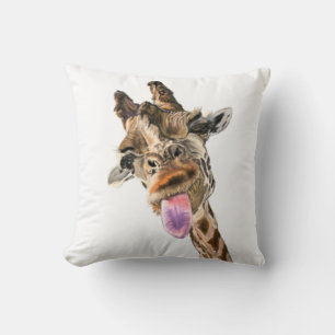 Funny Giraffe Tongue Out Playful Throw Kissen