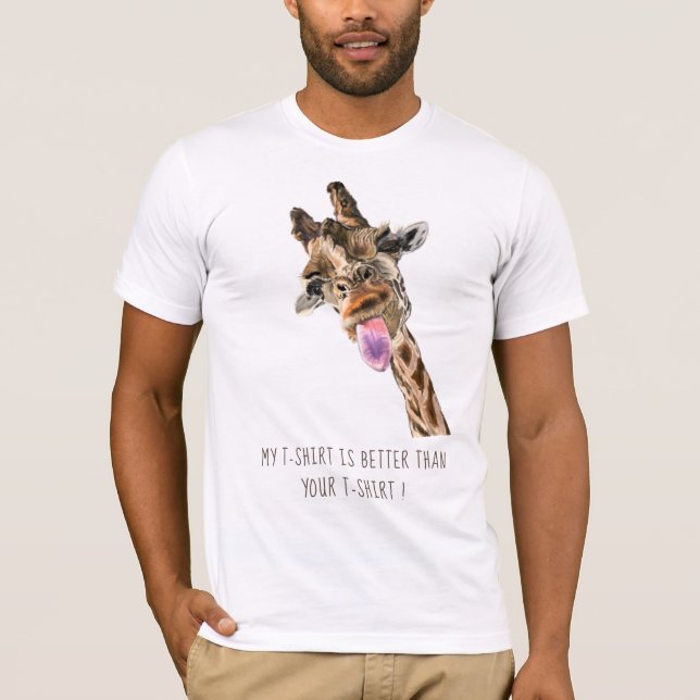 Funny Giraffe Tongue Out Playful Wink - Hinzufügen T-Shirt (Vorderseite)