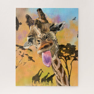 Funny Giraffe Tongue Out Playful Wink - Zeichnend Puzzle
